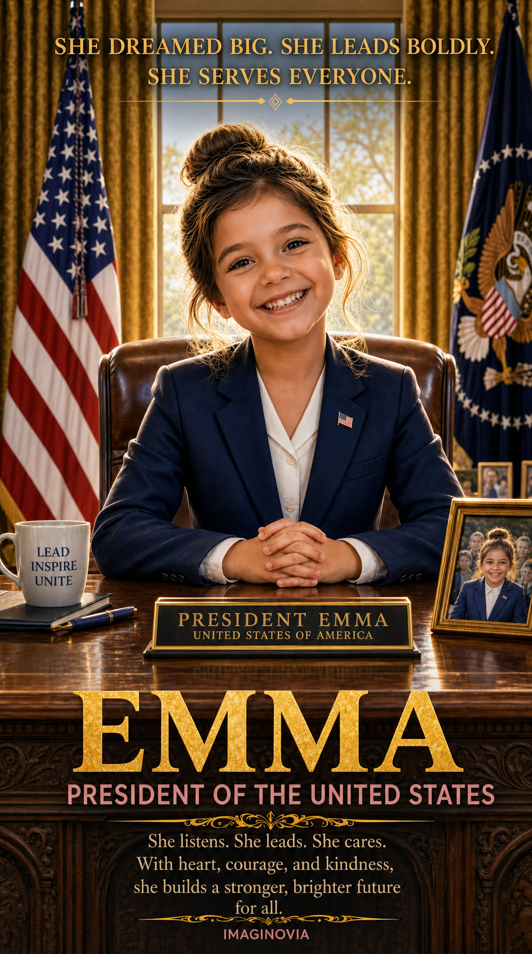 Life-Size - 40" x 28" Premium Personalized Girls Presidential Portrait -Vibrant Colors-FREE US Shipping