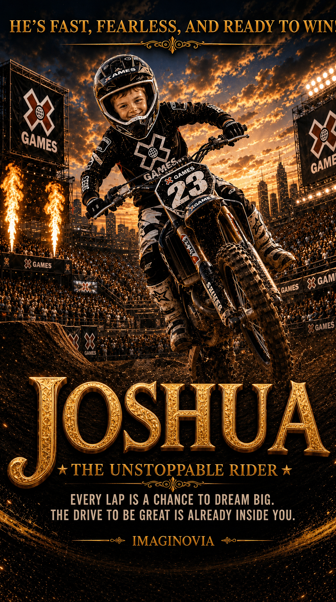 Life-Size - 40" x 28" Premium Personalized X-Games MotoCross Portrait -Vibrant Colors-FREE US Shipping