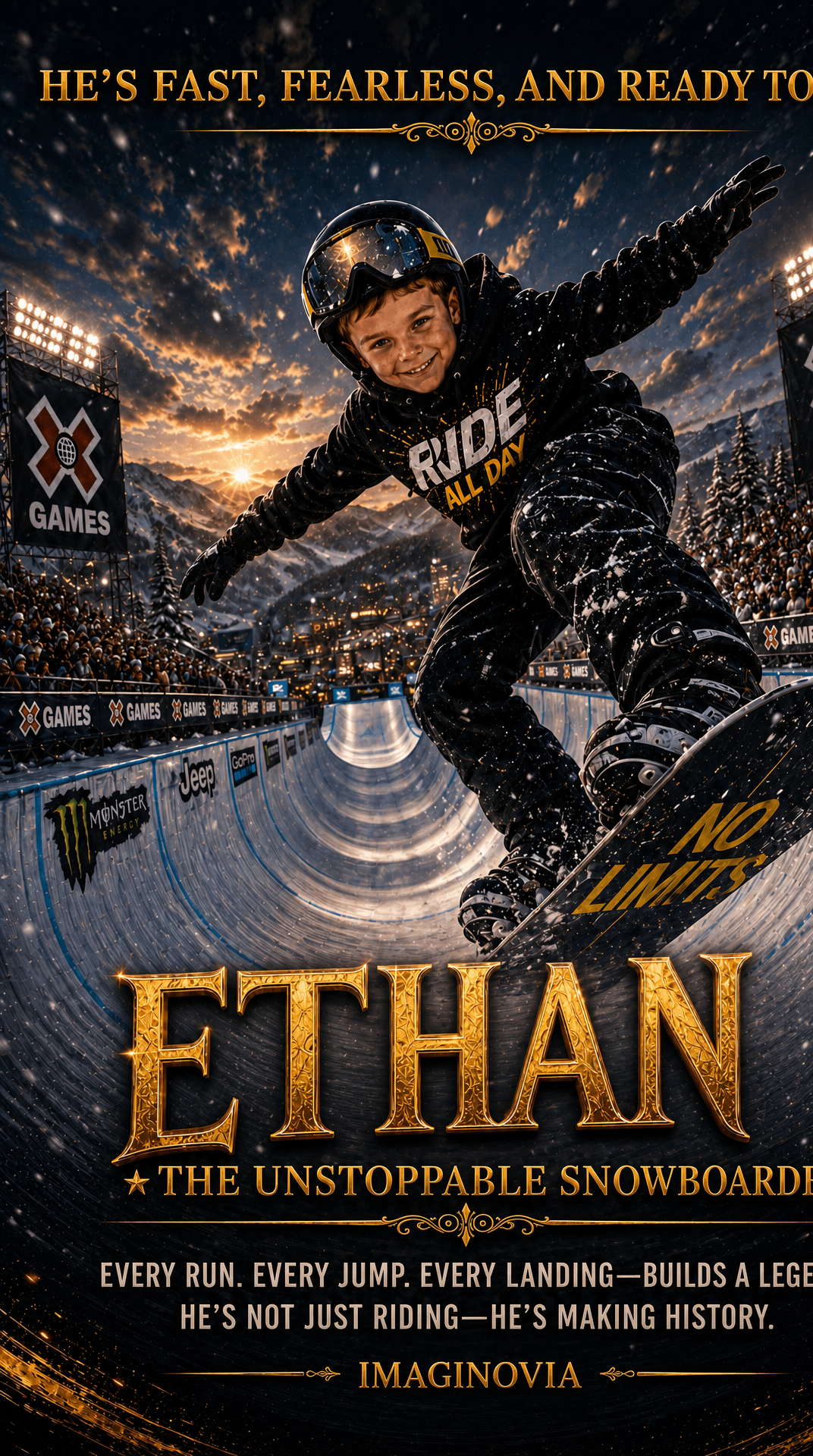 Life-Size - 40" x 28" Premium Personalized X-Games Snowboarding Portrait -Vibrant Colors-FREE US Shipping
