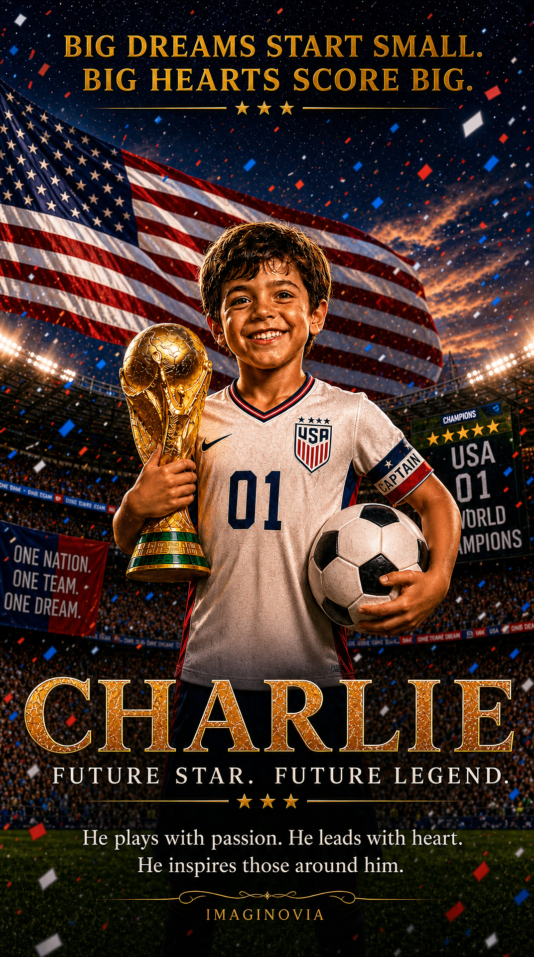 Life-Size - 40" x 28" Premium Personalized Boys Soccer Star Portrait -Vibrant Colors-FREE US Shipping