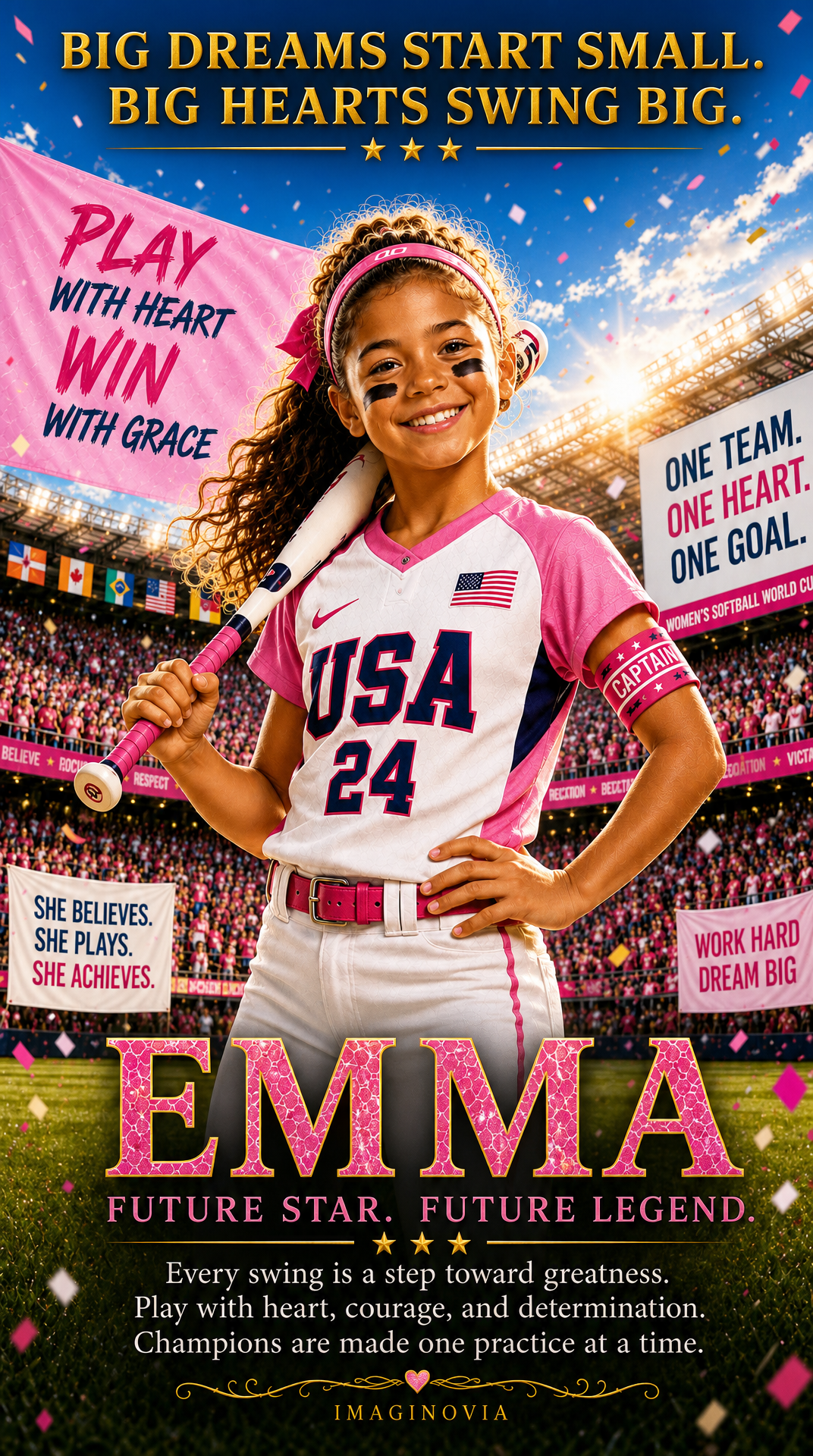 Life-Size - 40" x 28" Premium Personalized Girls Softball Star Portrait -Vibrant Colors-FREE US Shipping
