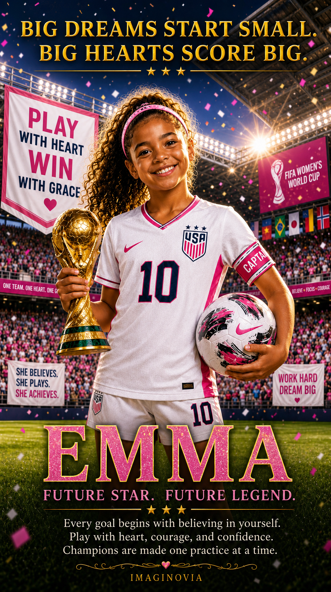 Life-Size - 40" x 28" Premium Personalized Girls Soccer Star Portrait -Vibrant Colors-FREE US Shipping