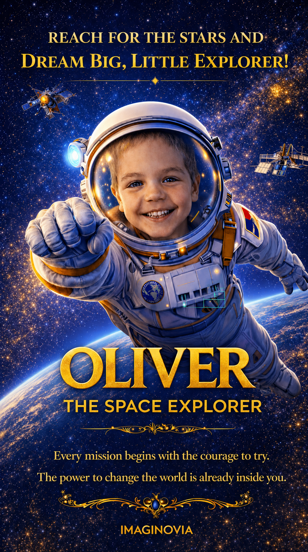Life-Size - 40" x 28" Premium Personalized Astronaut Portrait -Vibrant Colors-FREE US Shipping