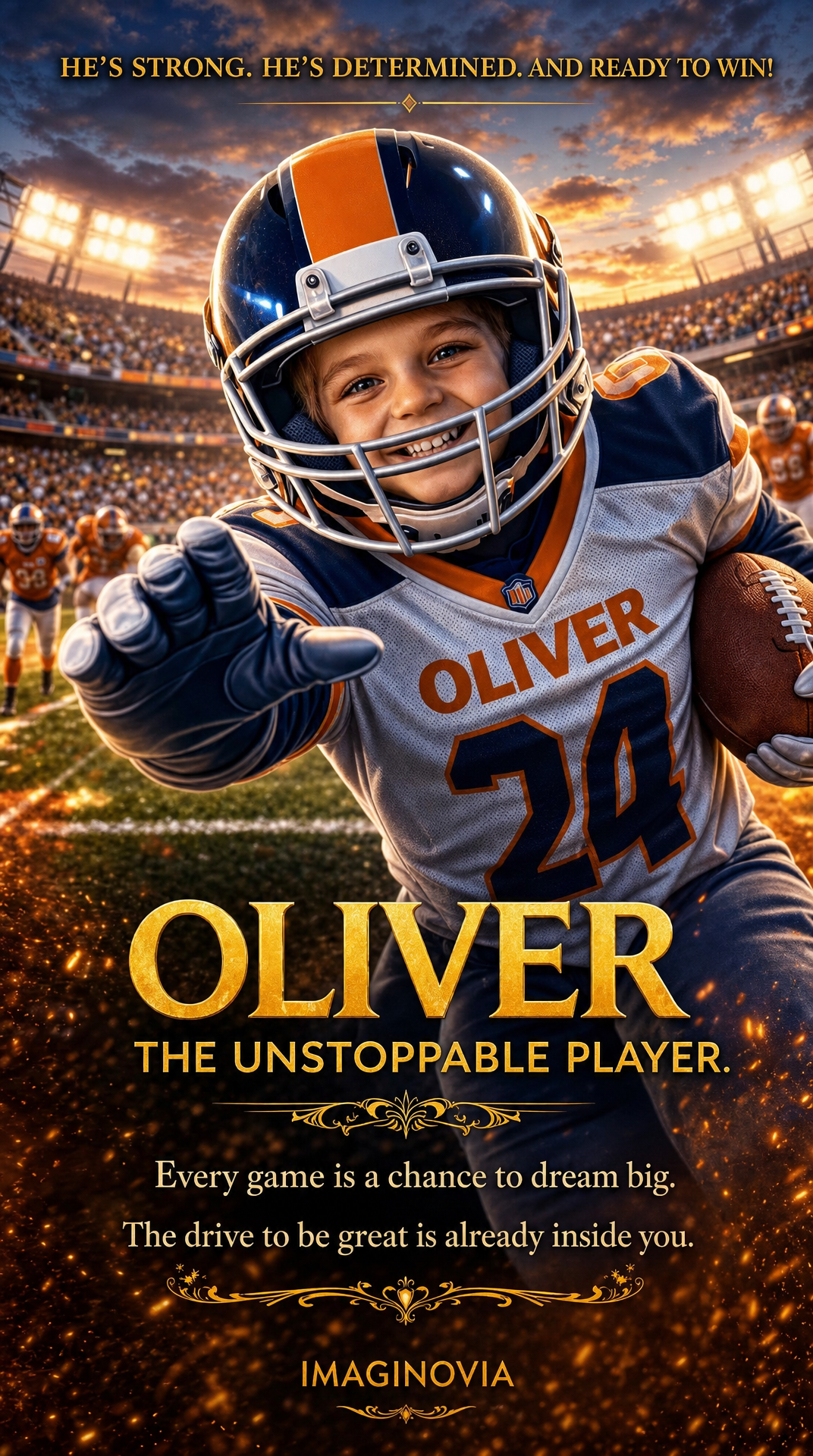 Life-Size - 40" x 28" Premium Personalized Football Star Portrait -Vibrant Colors-FREE US Shipping