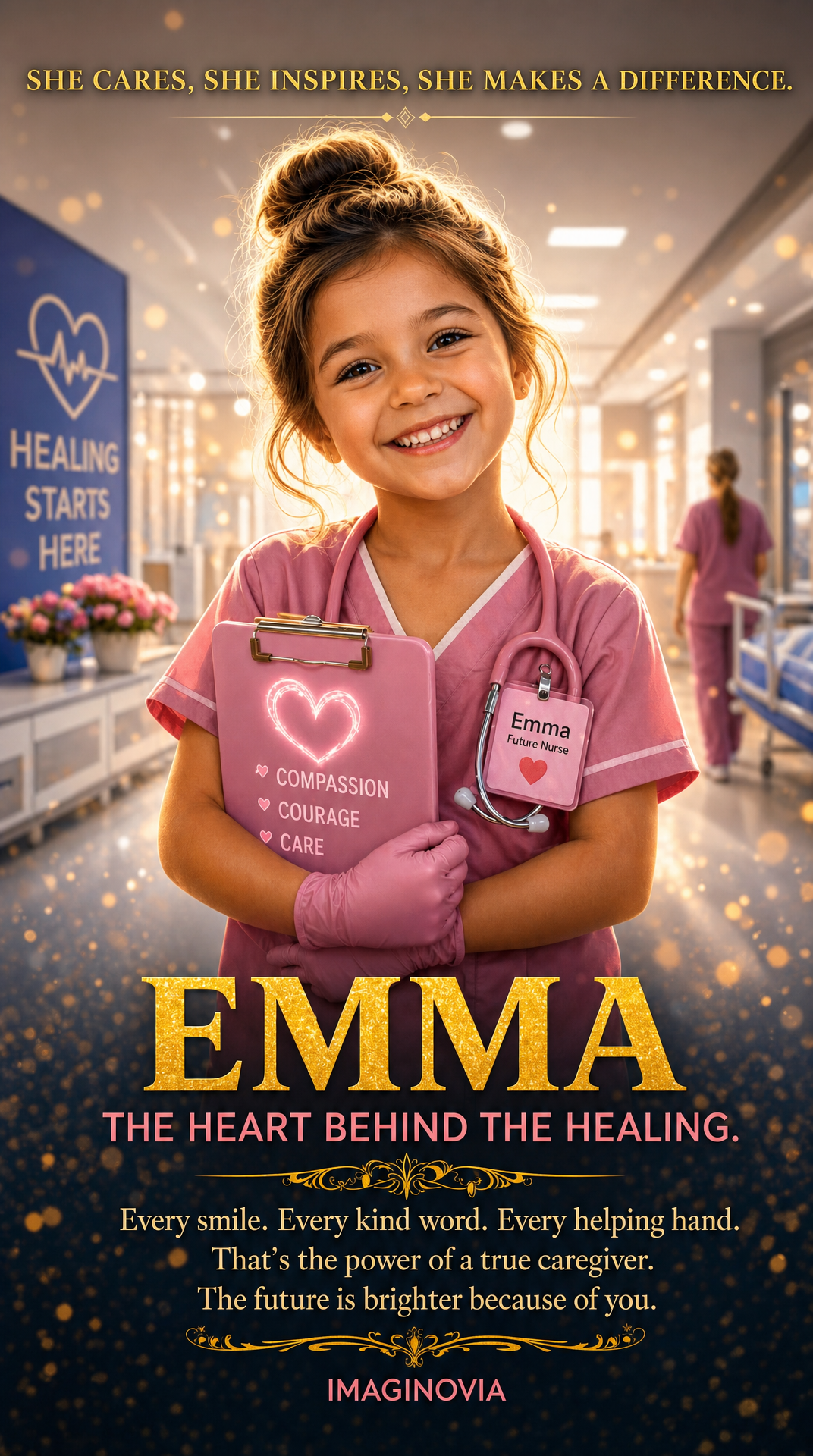 Life-Size - 40" x 28" Premium Personalized Girls Nurse Portrait -Vibrant Colors-FREE US Shipping